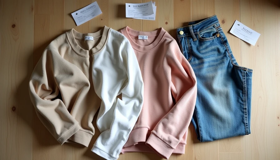 Clean flat lay of petite-friendly neutral clothing with clear vertical lines and good proportions for short women